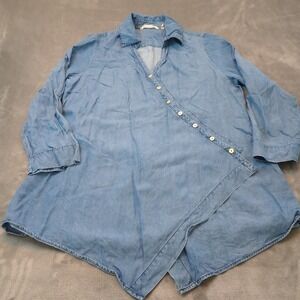 Soft Surroundings Blue Washed Tencel‎ Tunic Top Sz L Chambray Asymmetrical